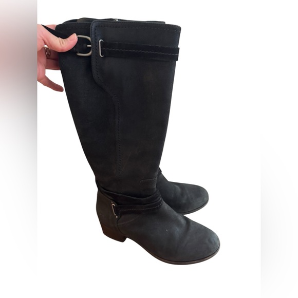 UGG Shoes - UGG "Darcie" Black Leather Knee High Riding Boots Size 9.5